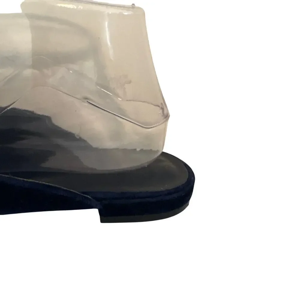 Joie Jean Navy Blue Velvet Leather Mules w/ Bow Flat Slides Glam Coquette